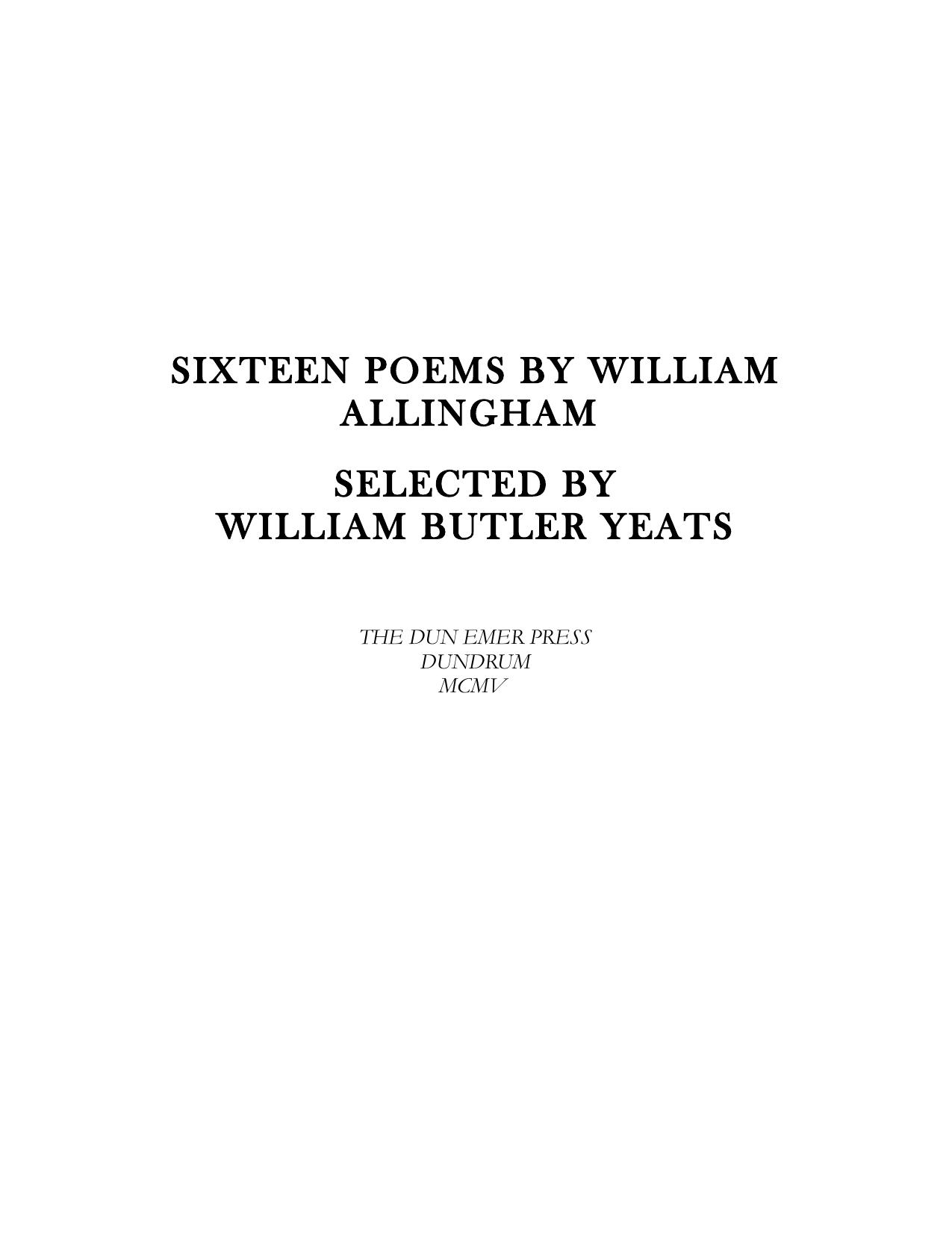 Sixteen Poems By William Allingham